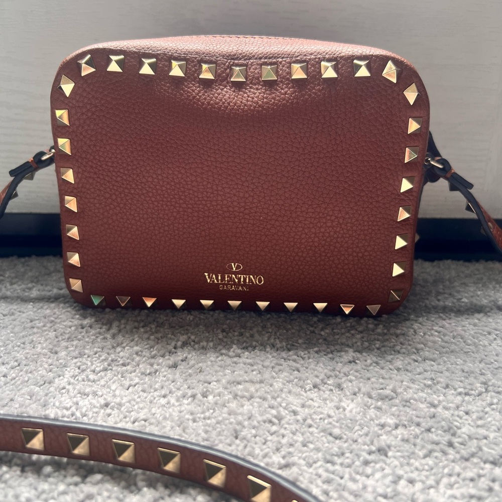 Valentino Garavani Brown Gold Rockstud Crossbody Bag
